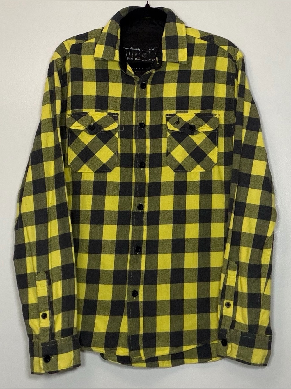 Aeropostale Yellow and Black Plaid Button-Down Shirt